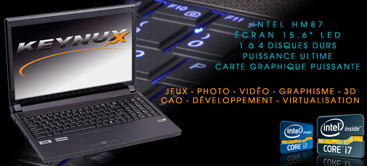 Keynux Epure 7M - Clevo P150SM avec Intel Core i7, 2 disques durs internes en RAID, directX 11 ou Quadro FX2800