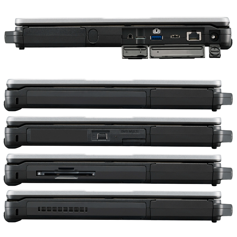 WIKISANTIA Toughbook FZ55-MK1 HD PC portable durci IP53 Toughbook 55 (FZ55) 14.0" - Vues de droite et de gauche (baie média modulaire)